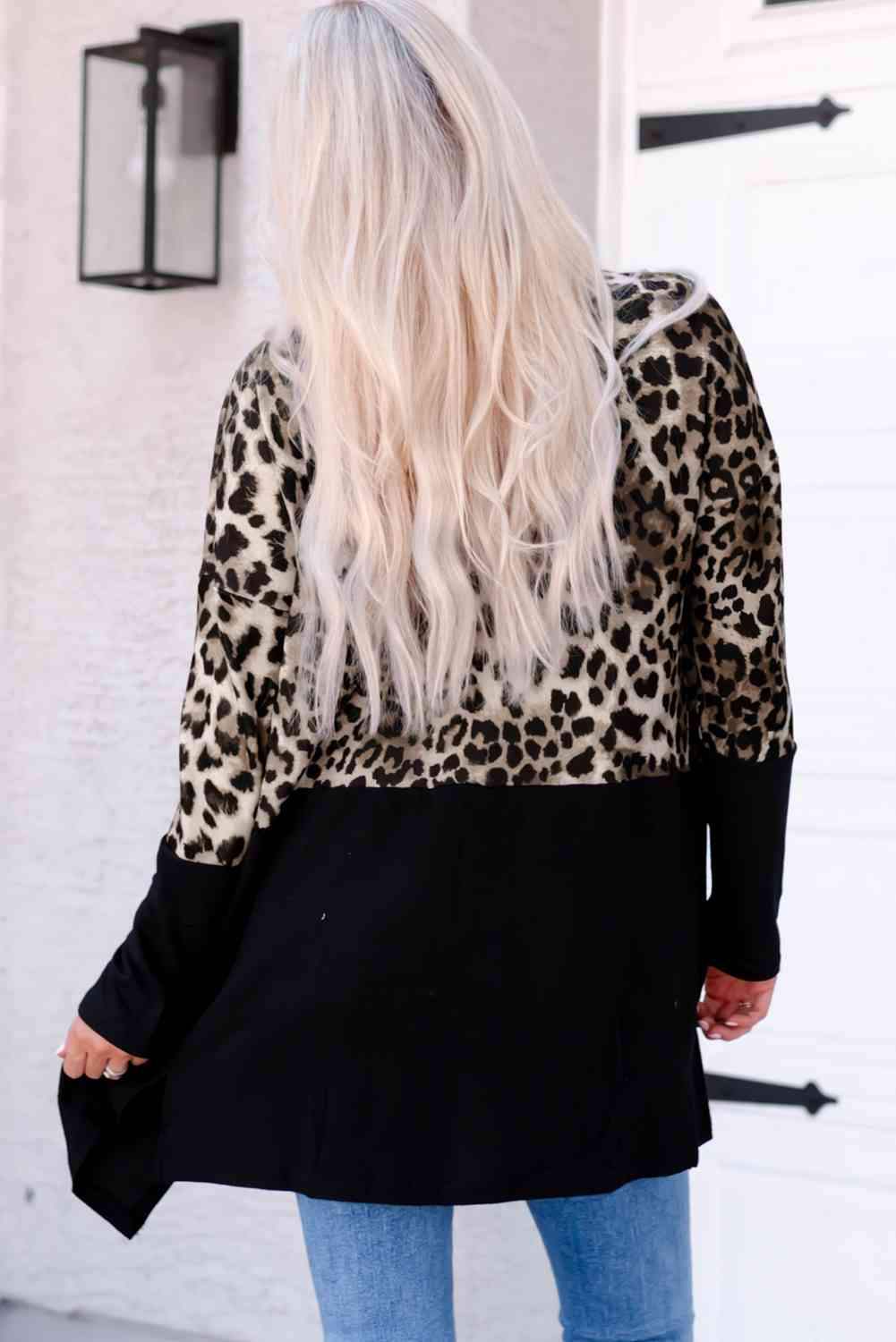 Leopard Color Block Open Front Longline Top Blouses - Tophatter Daily Deals