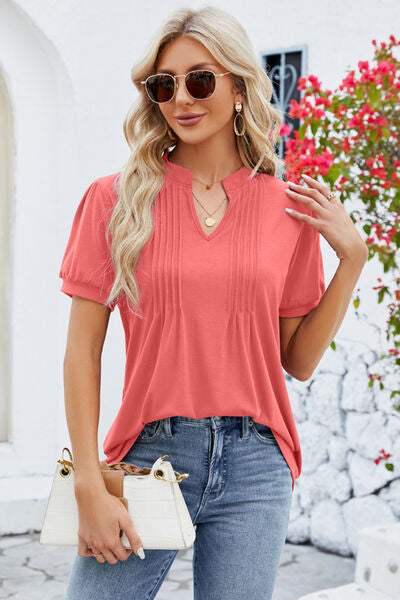 Notched Short Sleeve T-Shirt Women's T-Shirts - Tophatter Daily Deals