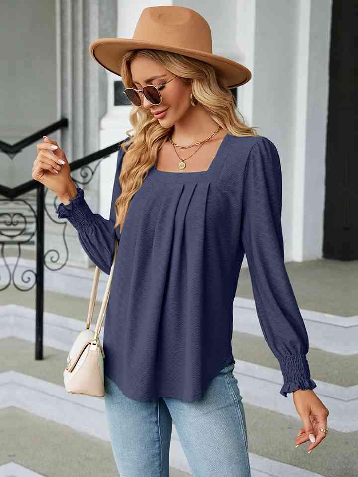 Square Neck Puff Sleeve Blouse Women's T-Shirts - Tophatter Daily Deals