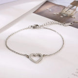 Inlaid Zircon Stainless Steel Heart Bracelet Silver One Size Bracelets - Tophatter Daily Deals