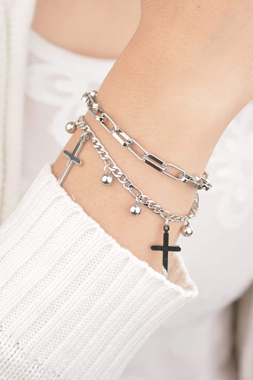 Cross Layered Stainless Steel Bracelet Bracelets - Tophatter Daily Deals