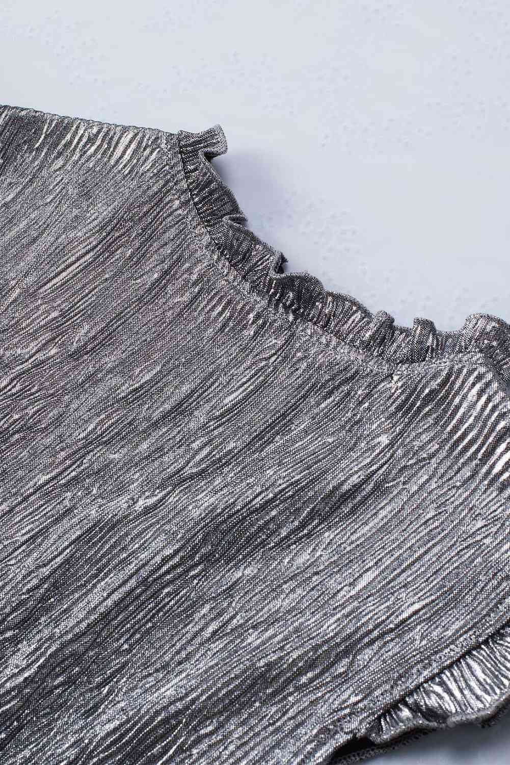 Frill Trim V-Neck Metallic Blouse - Tophatter Deals