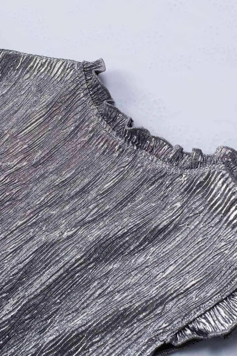 Frill Trim V-Neck Metallic Blouse Blouses - Tophatter Daily Deals