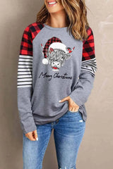 Graphic Plaid Long Sleeve T-Shirt Gray - Tophatter Daily Deals