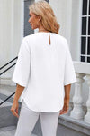 Round Neck Slit Half Sleeve Top Women's T-Shirts - Tophatter Daily Deals