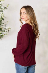 Zenana Buttoned V-Neck Long Sleeve Blouse Blouses - Tophatter Daily Deals