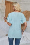 Eyelet Applique V-Neck Cap Sleeve T-Shirt Women's T-Shirts - Tophatter Daily Deals