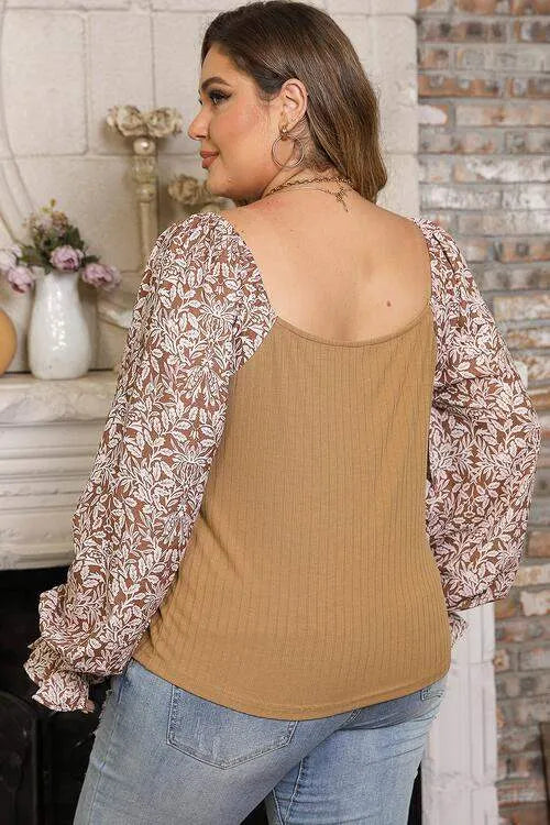 Plus Size Floral Square Neck Flounce Sleeve Blouse Blouses - Tophatter Daily Deals