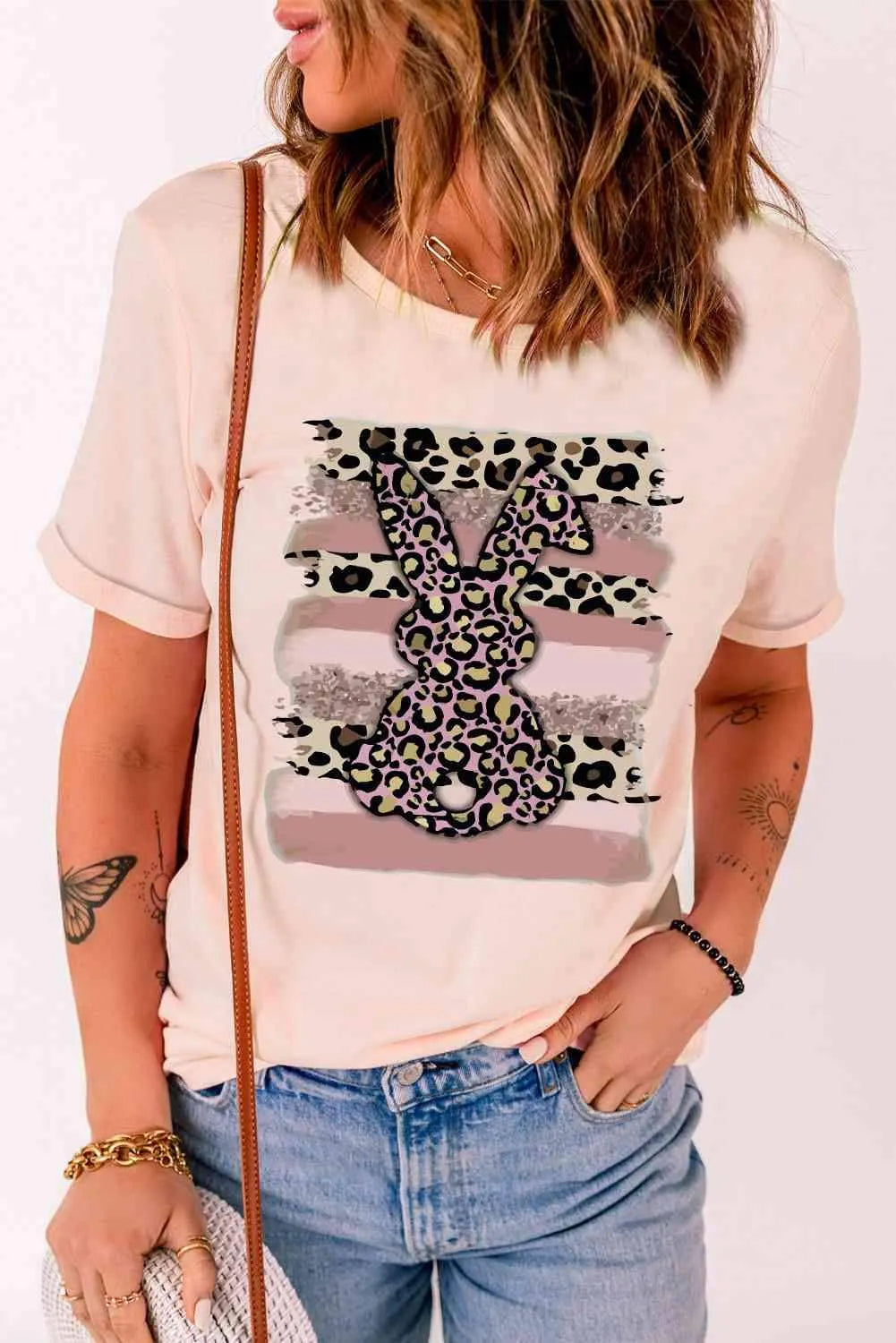 Easter Leopard Bunny Graphic T-Shirt Women's T-Shirts - Tophatter Daily Deals