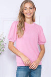 Reborn J Ribbed Round Neck Short Sleeve Top PINK Blouses - Tophatter Daily Deals