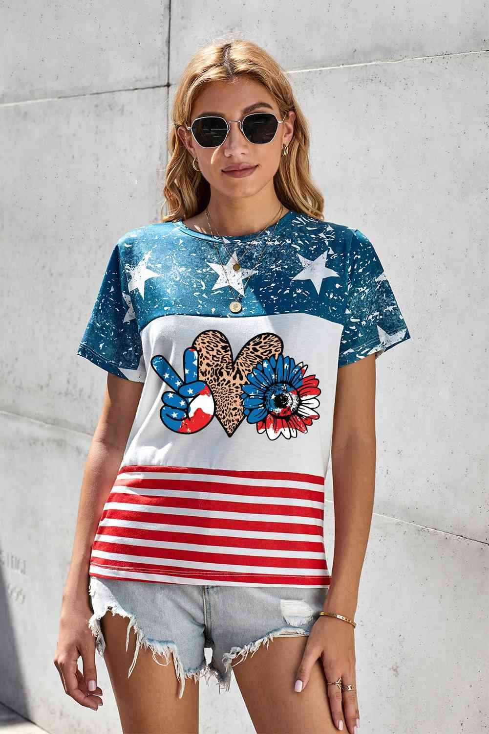 Stars and Stripes Graphic Tee Women's T-Shirts - Tophatter Daily Deals