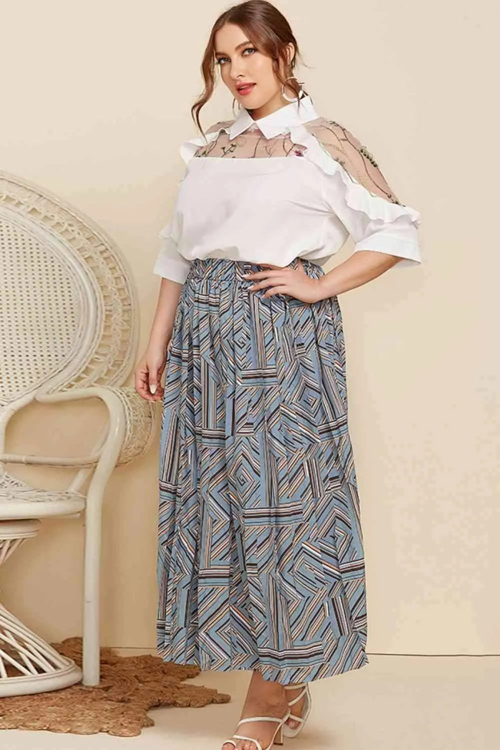 Plus Size Embroidered Ruffle Trim Collared Half Sleeve Blouse Blouses - Tophatter Daily Deals