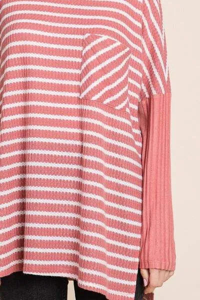 Culture Code Oversize Striped Round Neck Long Sleeve Slit T-Shirt Blouses - Tophatter Daily Deals