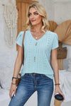 Decorative Button Eyelet V-Neck Short Sleeve T-Shirt Women's T-Shirts - Tophatter Daily Deals