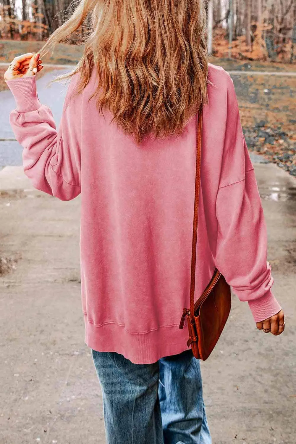 Dropped Shoulder Round Neck Long Sleeve Blouse Blouses - Tophatter Daily Deals