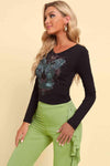 Butterfly Graphic Long Sleeve Cropped Top Women's T-Shirts - Tophatter Daily Deals