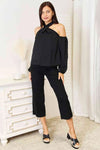 Double Take Grecian Cold Shoulder Long Sleeve Blouse Blouses - Tophatter Daily Deals