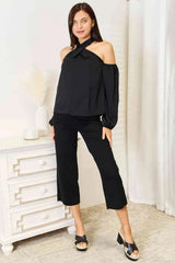 Double Take Grecian Cold Shoulder Long Sleeve Blouse Blouses - Tophatter Daily Deals