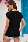 Eyelet Round Neck Short Sleeve T-Shirt Women's T-Shirts - Tophatter Daily Deals