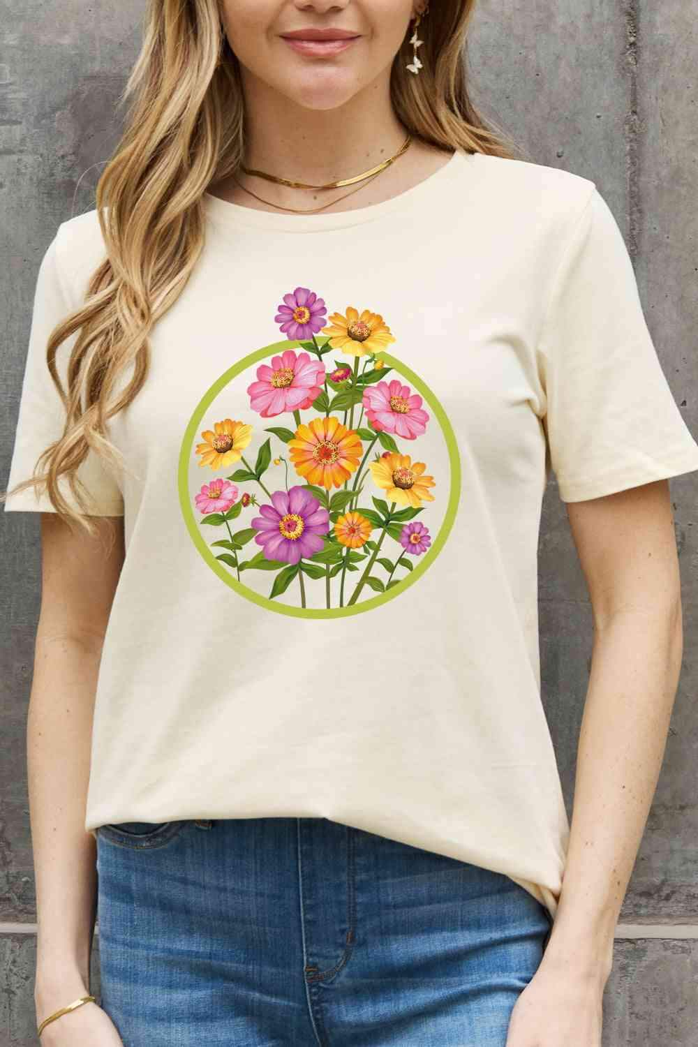 Simply Love Full Size Flower Graphic Cotton Tee Women's T-Shirts - Tophatter Daily Deals