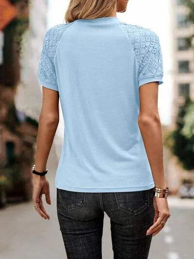 Openwork Lace Detail Short Sleeve T-Shirt Women's T-Shirts - Tophatter Daily Deals
