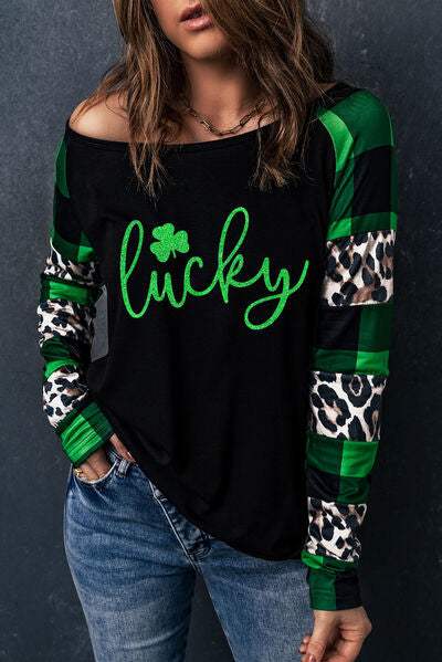 LUCKY Plaid Long Sleeve T-Shirt Black Women's T-Shirts - Tophatter Daily Deals