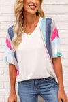 Rainbow Stripe Slit V-Neck Tee Women's T-Shirts - Tophatter Daily Deals