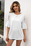 Ruffled Cutout Round Neck Half Sleeve T-Shirt White Women's T-Shirts - Tophatter Daily Deals