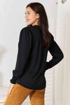 Double Take Ruched Notched Neck Puff Sleeve Blouse Blouses - Tophatter Daily Deals