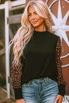 Leopard Print Long Sleeve Ribbed Knit Blouse Blouses - Tophatter Daily Deals