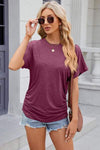 Round Neck Flutter Sleeve T-Shirt Wine Women's T-Shirts - Tophatter Daily Deals