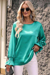 Flounce Sleeve Keyhole Blouse Turquoise Blouses - Tophatter Daily Deals