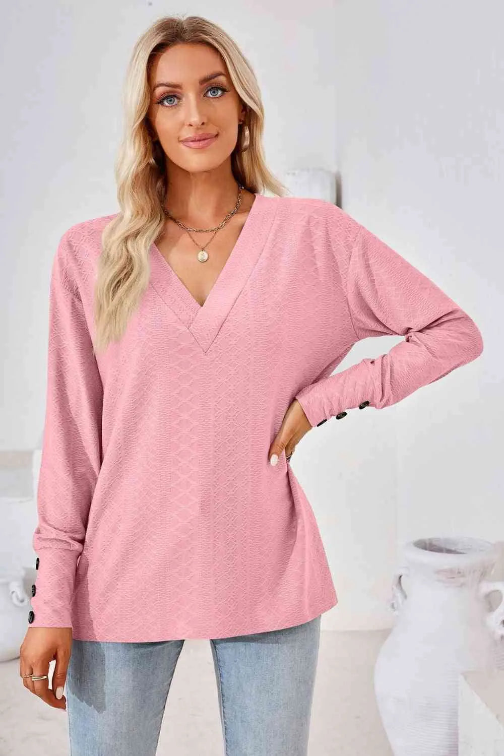 V-Neck Long Sleeve Blouse Blouses - Tophatter Daily Deals