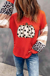 V-Neck Waffle-Knit Pumpkin Graphic Leopard Tee Multicolor Blouses - Tophatter Daily Deals