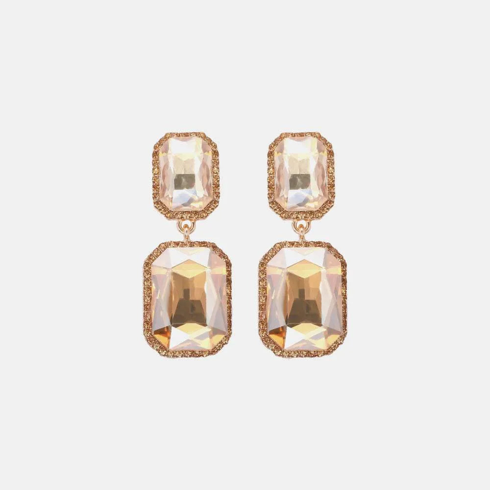 Geometrical Shape Glass Stone Dangle Earrings Light Apricot One Size Earrings - Tophatter Daily Deals