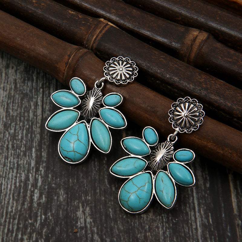 Artificial Turquoise Flower Earrings Earrings - Tophatter Daily Deals