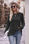 Double Take Ribbed Round Neck Buttoned Long Sleeve Tee Black Women's T-Shirts - Tophatter Daily Deals