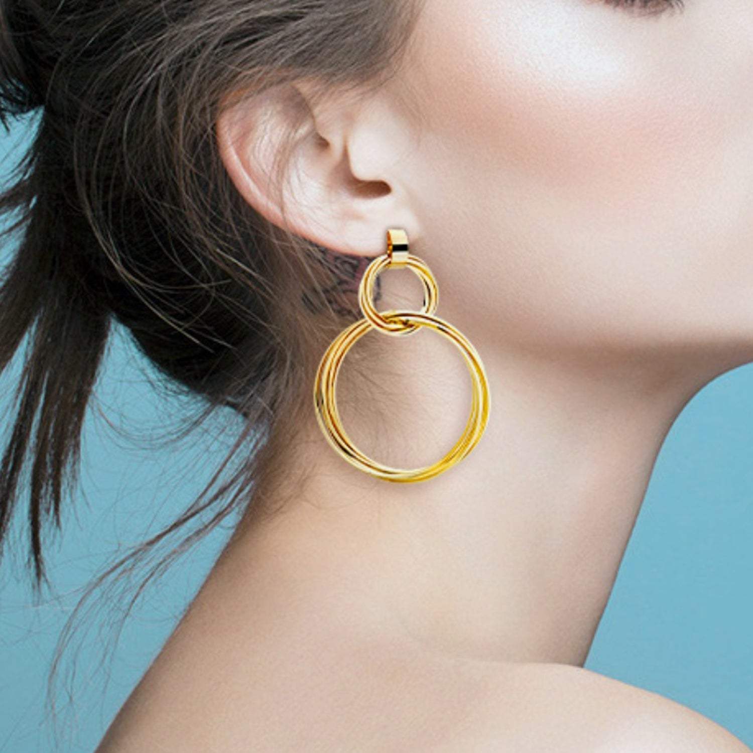 Gold-Plated Copper Double-Hoop Earrings Gold One Size Earrings - Tophatter Daily Deals