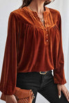 Ruched Decorative Button Notched Blouse Blouses - Tophatter Daily Deals