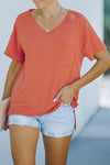 Heathered Slit V-Neck Short Sleeve T-Shirt Coral Women's T-Shirts - Tophatter Daily Deals