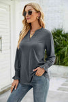 Heathered Flounce Sleeve Curved Hem Top Blouses - Tophatter Daily Deals