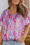 Paisley Print Short Sleeve Blouse Blouses - Tophatter Daily Deals