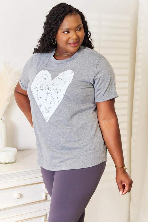 Simply Love Heart Graphic Cuffed Short Sleeve T-Shirt Women's T-Shirts - Tophatter Daily Deals