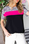 Leopard Color Block Short Sleeve Tee Women's T-Shirts - Tophatter Daily Deals