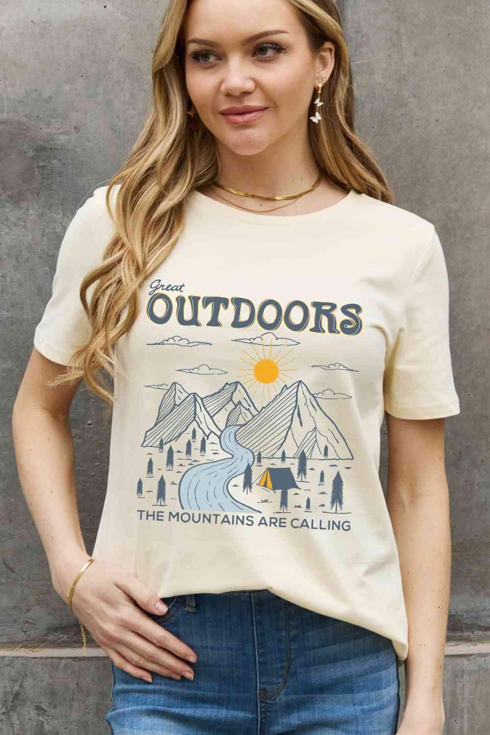 Simply Love Full Size GREAT OUTDOORS Graphic Cotton Tee Women's T-Shirts - Tophatter Daily Deals