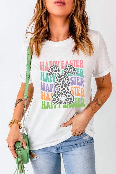 HAPPY EASTER Round Neck Short Sleeve T-Shirt Women's T-Shirts - Tophatter Daily Deals