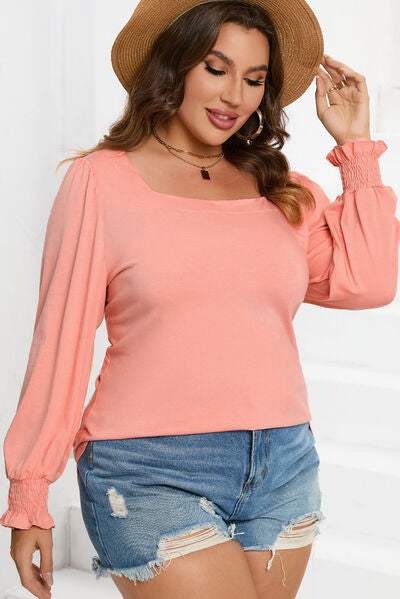 Plus Size Square Neck Lantern Sleeve T-Shirt Women's T-Shirts - Tophatter Daily Deals