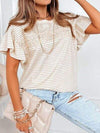 Striped Round Neck Short Sleeve T-Shirt White Women's T-Shirts - Tophatter Daily Deals