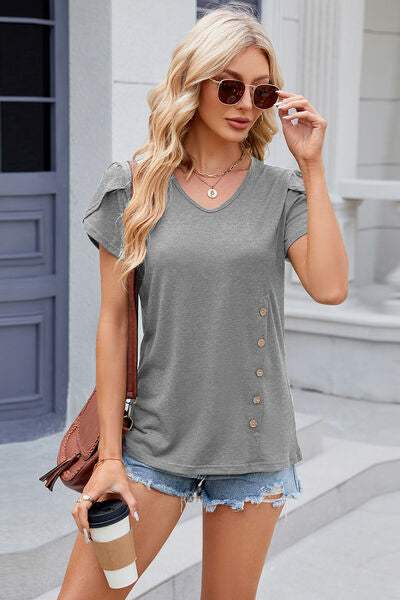 V-Neck Short Sleeve T-Shirt Women's T-Shirts - Tophatter Daily Deals