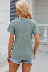 Eyelet Surplice Short Sleeve T-Shirt Women's T-Shirts - Tophatter Daily Deals
